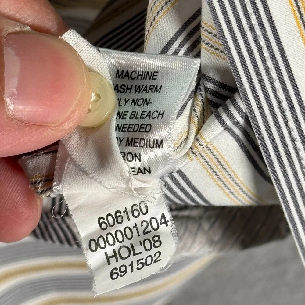 Vintage Banana Republic Button Up Shirt Men Large 16-16.5 White Gray Striped Y2K